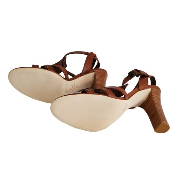 Banana Republic Leather Ankle Strap 3.5" Wood Heel Sandals | NWT | 7M | Tobacco - Picture 9 of 16